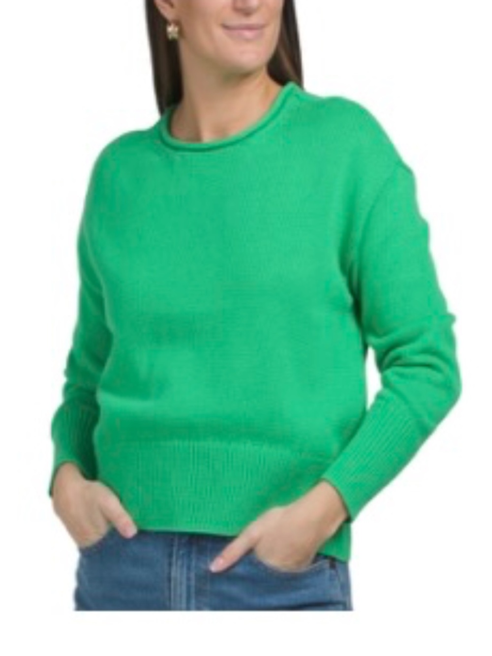 NWT CECE Solid Long Sleeve Crew Neck Sweater in Green- Size L
